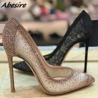 abesire beige black crystal pumps shallow stilettos pumps thin high heels women summer spring fashion party sexy shoes on heels
