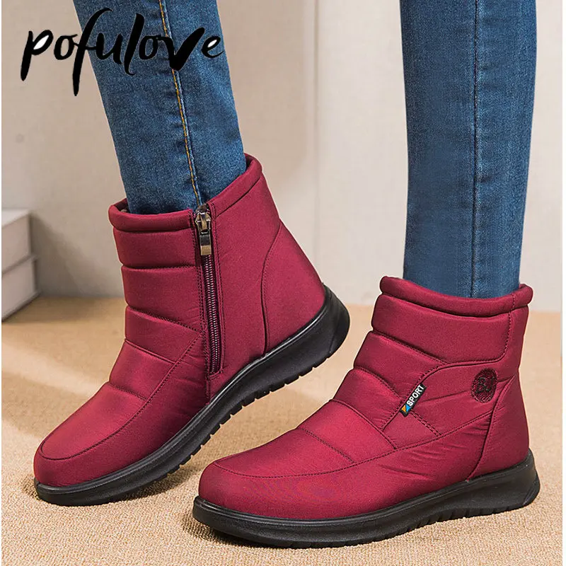 

Pofulove New Women's Boots Thickened and Velvet Winter Fashion Warm Red Large Cotton Shoes Women's Snow Boots Winter Boots