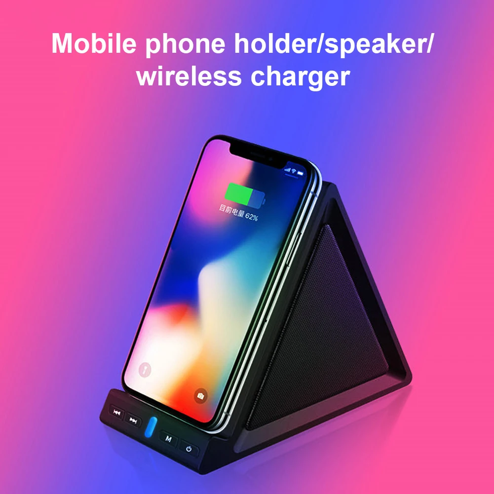 

2 In 1 Anti-slip Home 10W Phone Holder ABS Wireless Charging For Desk Vertical AUX Input Speaker Smart Stereo Portable