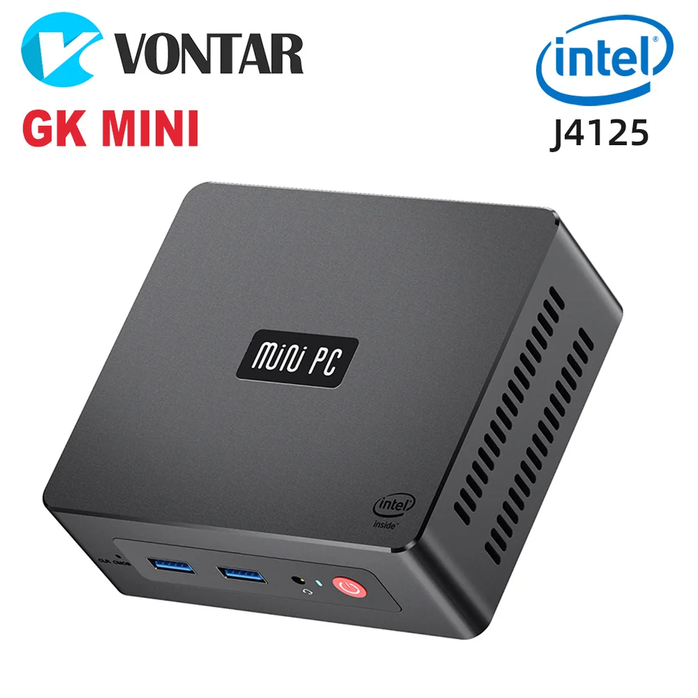 VONTAR GK mini Intel Celeron J4125 Quad Core Mini PC DDR4 8GB 256GB SSD Windows 10 Desktop HD Port 1000M LAN Dual Wifi Computer