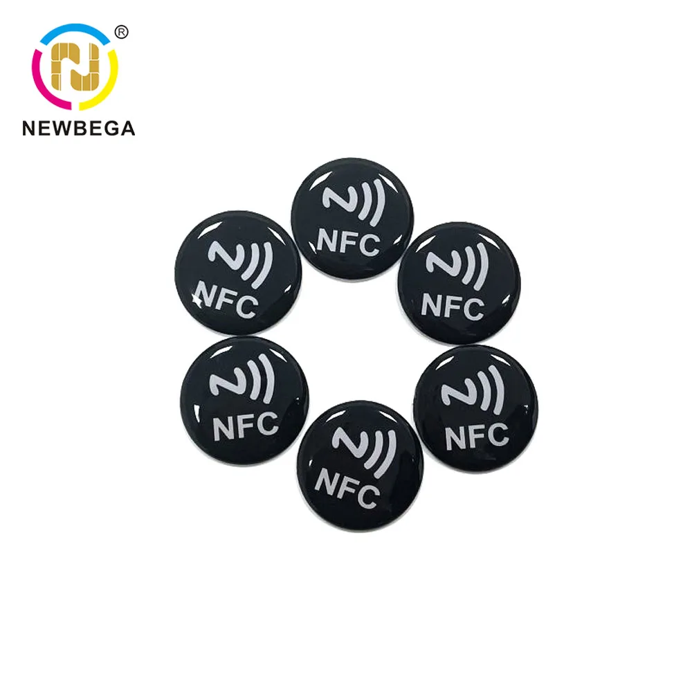 

13,56 МГц, черная эпоксидная карта NFC 216, перезаписываемая водонепроницаемая RFID-метка, диаметр 30 мм, наклейка для всех телефонов с поддержкой NFC