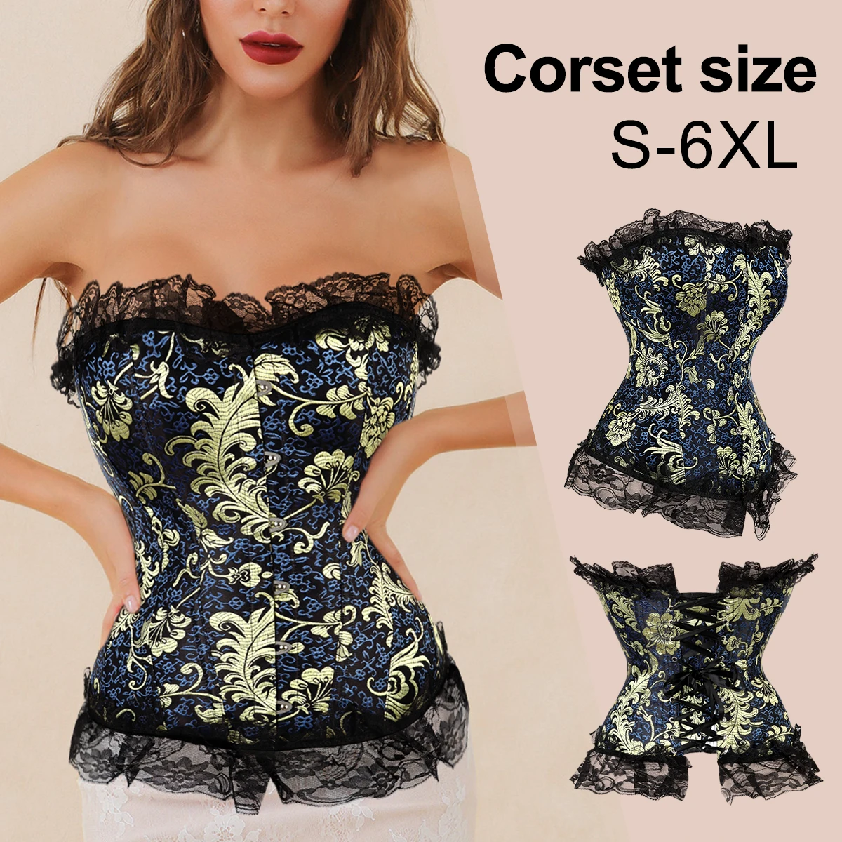 

Gold Corset Top Lace Up Feather Jacquard Brocade Corset Bustiers Vintage Renaissance Bodices for Women Corsets Pink Blue Top