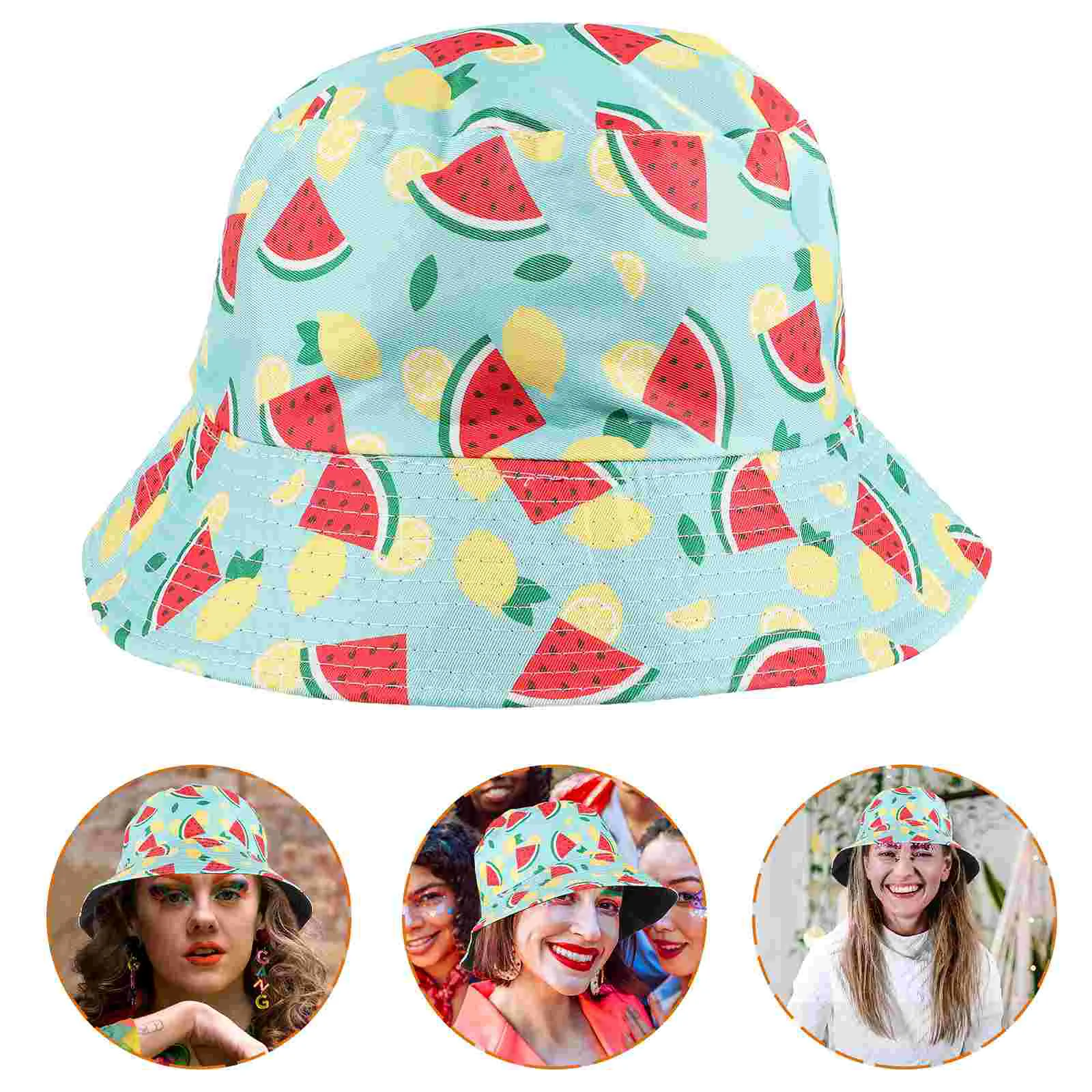 z nadrukiem arbuza kapelusz typu Bucket ze ściegiem damski słońce odkryty dorywczo dwustronna czapka podróżna ścieg letnie czapki na wiadro