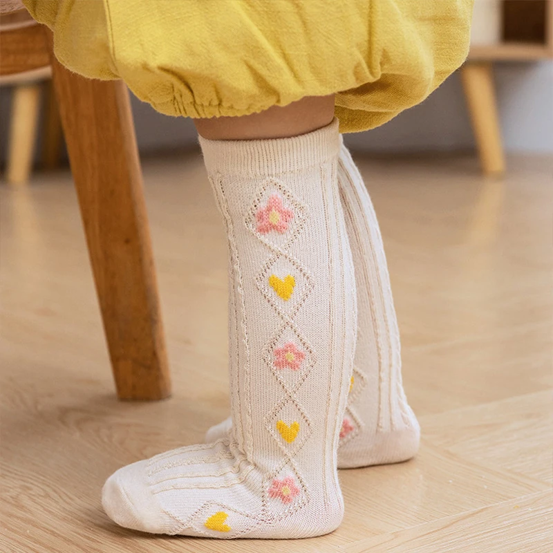 

Korean Flower Love Embroidery Baby Long Socks Spring Autumn Princess Girl Knee High Sock Infant Toddler Cotton Socks For 0-1Y