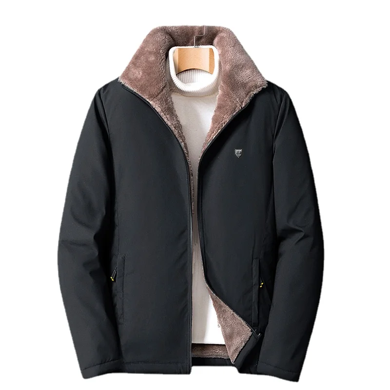

Men Warm Windbreaker Fur Collar Coat Plus Size High Quality Brand Fashion Winter Lamb Wool Parka Winter Fleece Thick Jacket