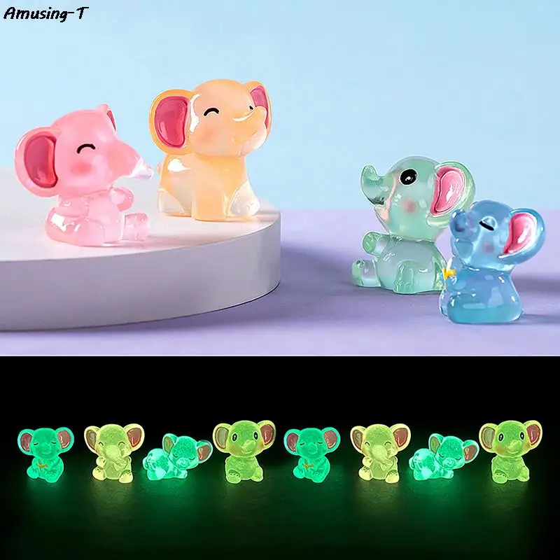 

2PCS Luminous Resin Miniature Cartoon 3D Elephant Toys Micro Landscape Decoration DIY Handmade Jewelry Accessories