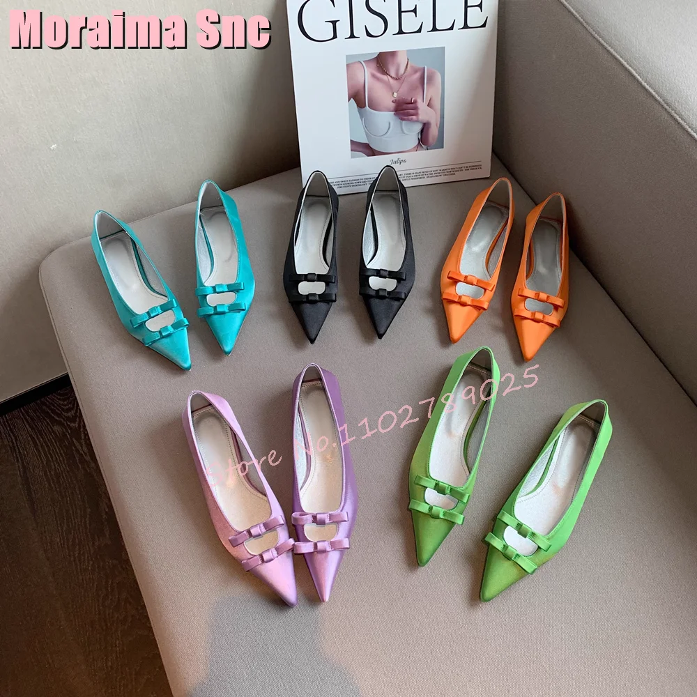 

Satin Butterfly Bow Pointed Toe Sandals Flat with Shallow Hollow Women Shoes Summer Fashion Green Solid Sexy Elegant Casual 2023