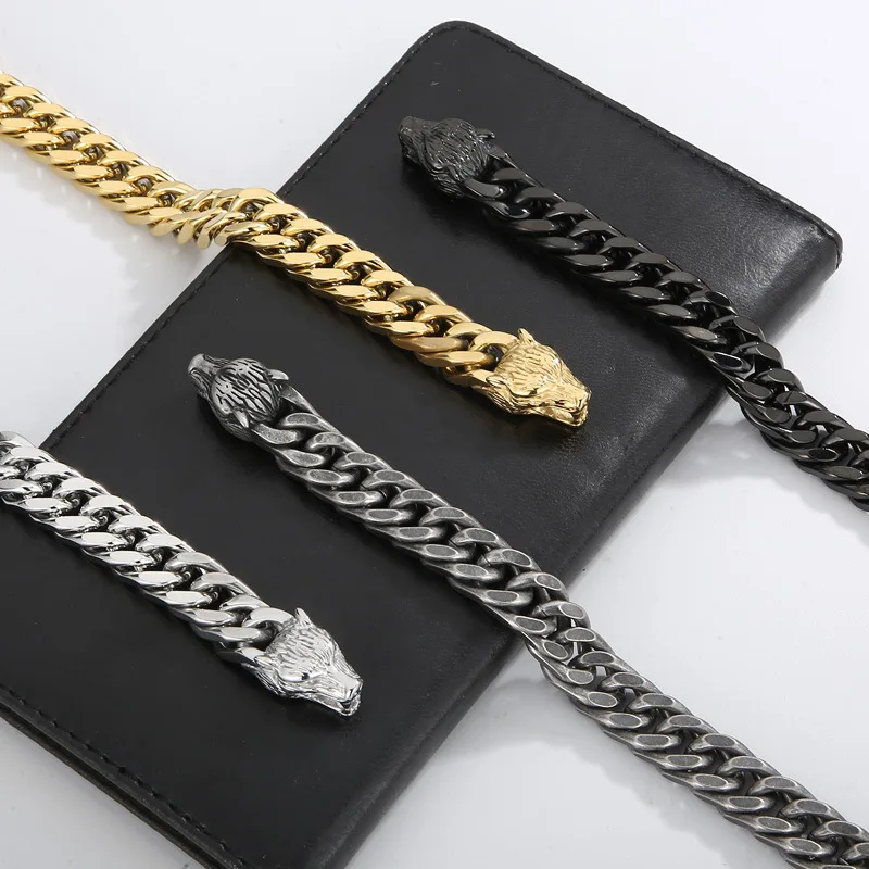 12 мм браслет в стиле панк ретро золотого цвета с головой волка викингов мужской