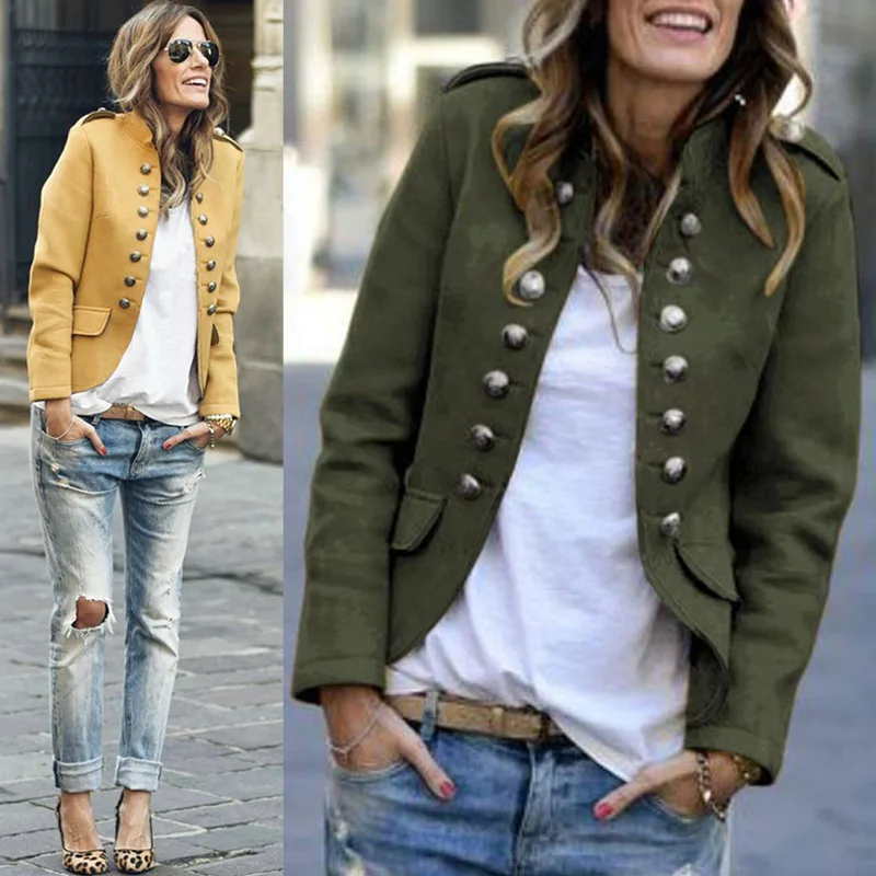 

Blazer women's long-sleeved coat double-breasted slim fit suit autumn new fashion wool suit