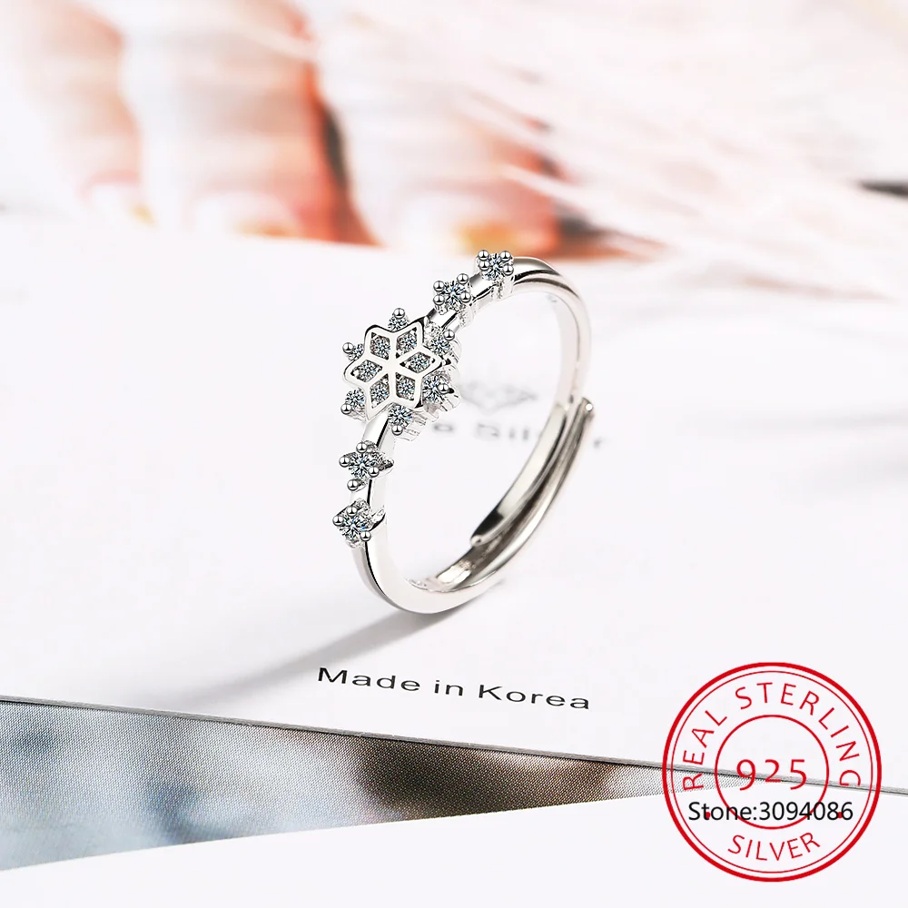 100% Серебряное кольцо Деликатного Снежинки для женщин из 925 стерлингового серебра, покрытое золотом, ювелирное изделие вечности для девочек в подарок на свадьбу.