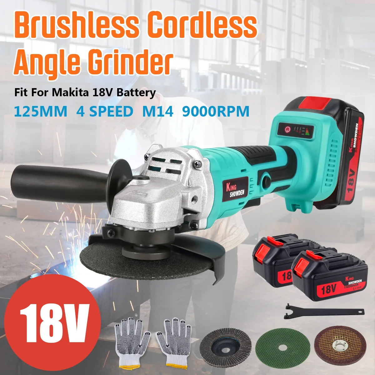 125MM Brushless Battery Grinder Electric Angle Grinder 4 Speed M14 Cutting Machine Impact Grinding Tool For Makita 18V Battery