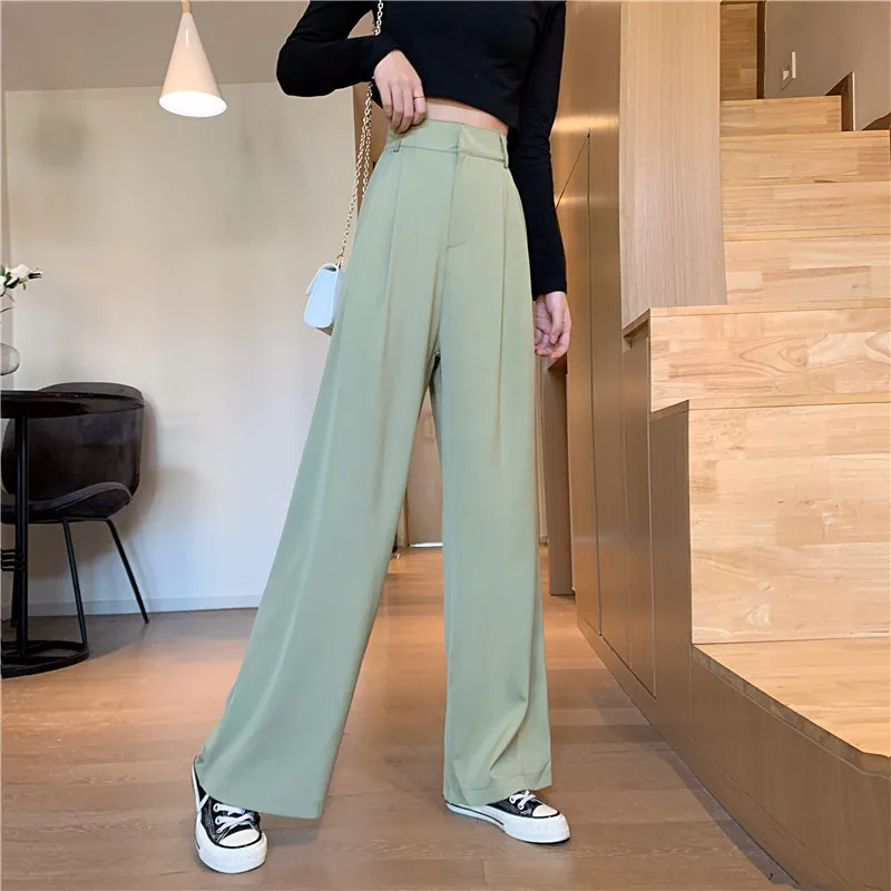 5 Sizes Straight Office Lady Style Lose Wide Leg Pants Women Basic Solid Simple Street Hot Sale Thin Autumn Woman Trousers