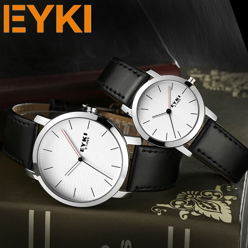 NO.2-A150 EYKI Brand Men Leather Watches Black Simple Mens Business Quartz Wrist Watch For Women Clock Relogio Masculino Montre enlarge