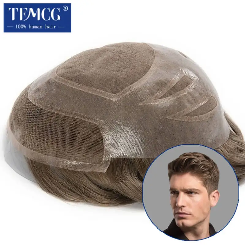 VERSALITE- Mono with Swiss Lace Front Toupee Men Male Hair Prosthesis 100% Natural Human Hair Replacement  System Men's Wigs
