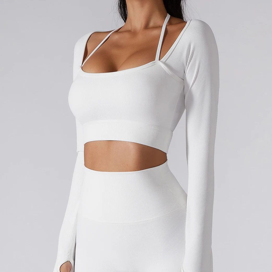 Комплект для йоги из двух предметов в рубчик леггинсы тренировок спортивный