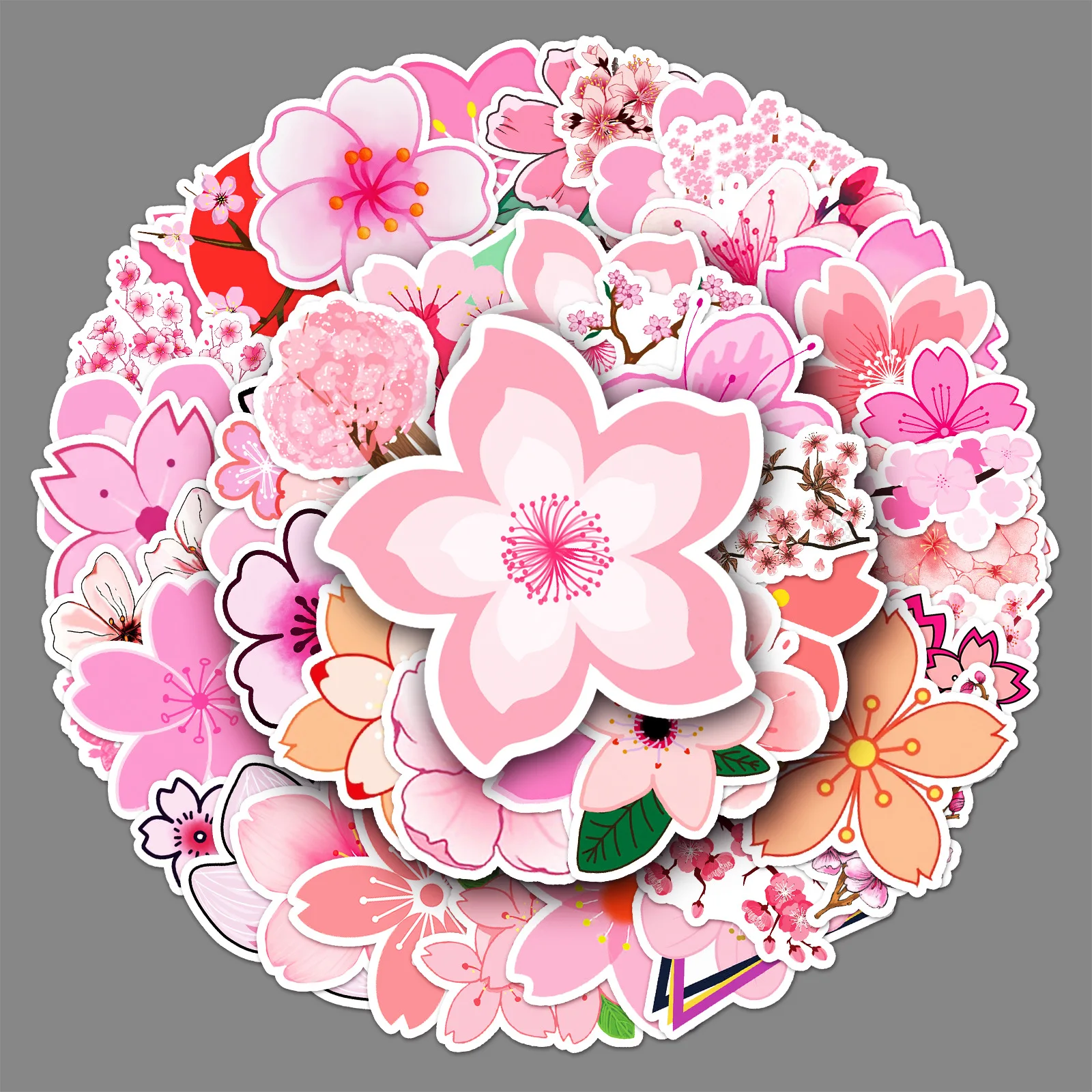 

50 Cherry Blossom Doodle Stickers Small Fresh Flower Stickers Decorative DIY Skateboard Phone Luggage Stickers