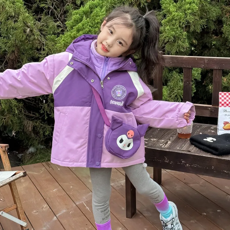 

Детское пальто с аниме Sanrio Kuromi, милая Спортивная кавайная осенне-зимняя стеганая теплая утепленная водонепроницаемая куртка для девочек, подарок на день рождения