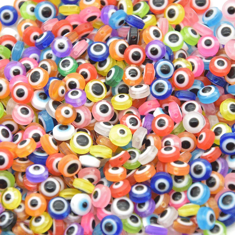 

100pcs/lot Flat Round Evil Eye Beads Handmade Resin Beads 6/8mm Charms Spacer Beads For Bracelets Necklace Jewelry Craft Making