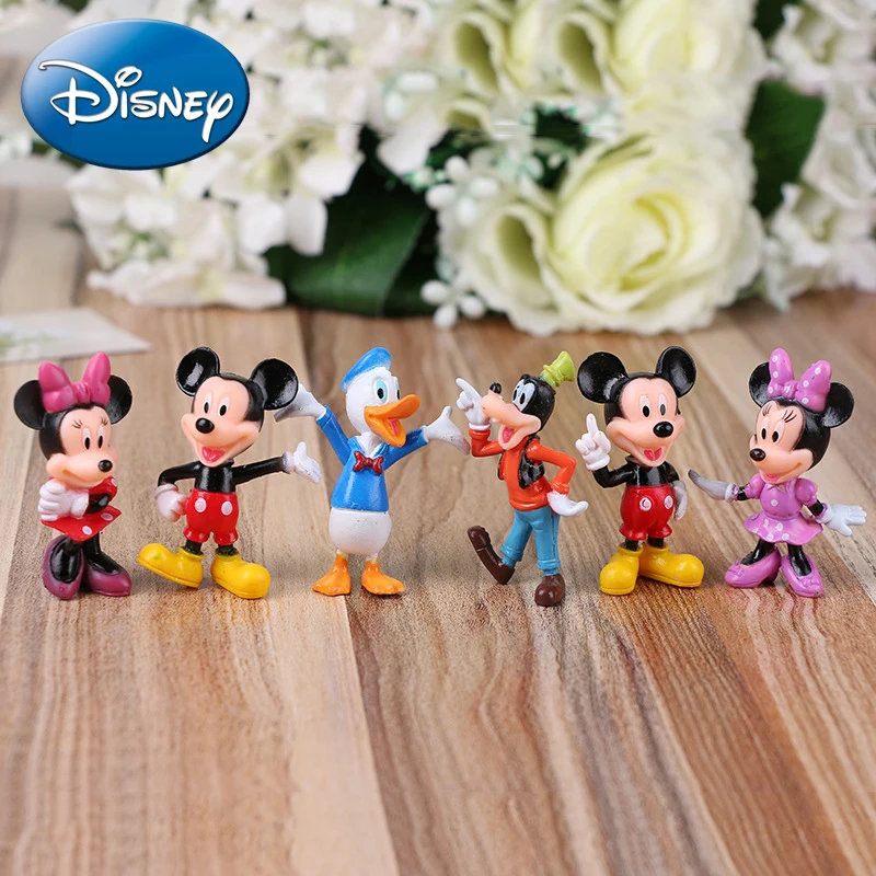 Купи 6pcs/set Disney Action Figure Mickey Mouse Dolls Minnie Mouse Ornament Donald Duck Anime Model Kids Toy Christmas Gift за 238 рублей в магазине AliExpress