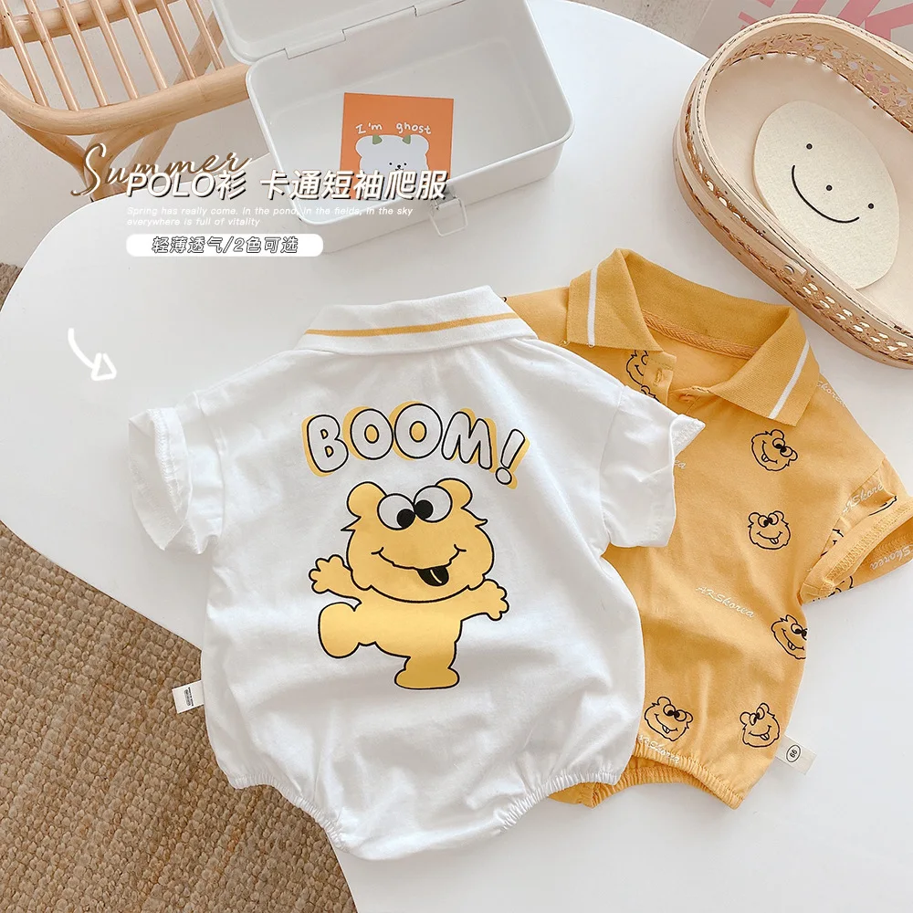 

New Infants For 0-24M Baby Boys Girls Polo Thin Print Letter Cotton Elastic Cartoon Newborn Baby