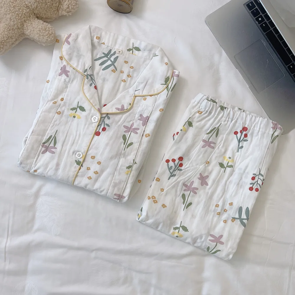 Women's Maternity Nursing Pajamas Postpartum Breastfeeding Sleepwear Suit Pure Cotton Gauze Thin 2 PCs/Set Sleep Nightwear