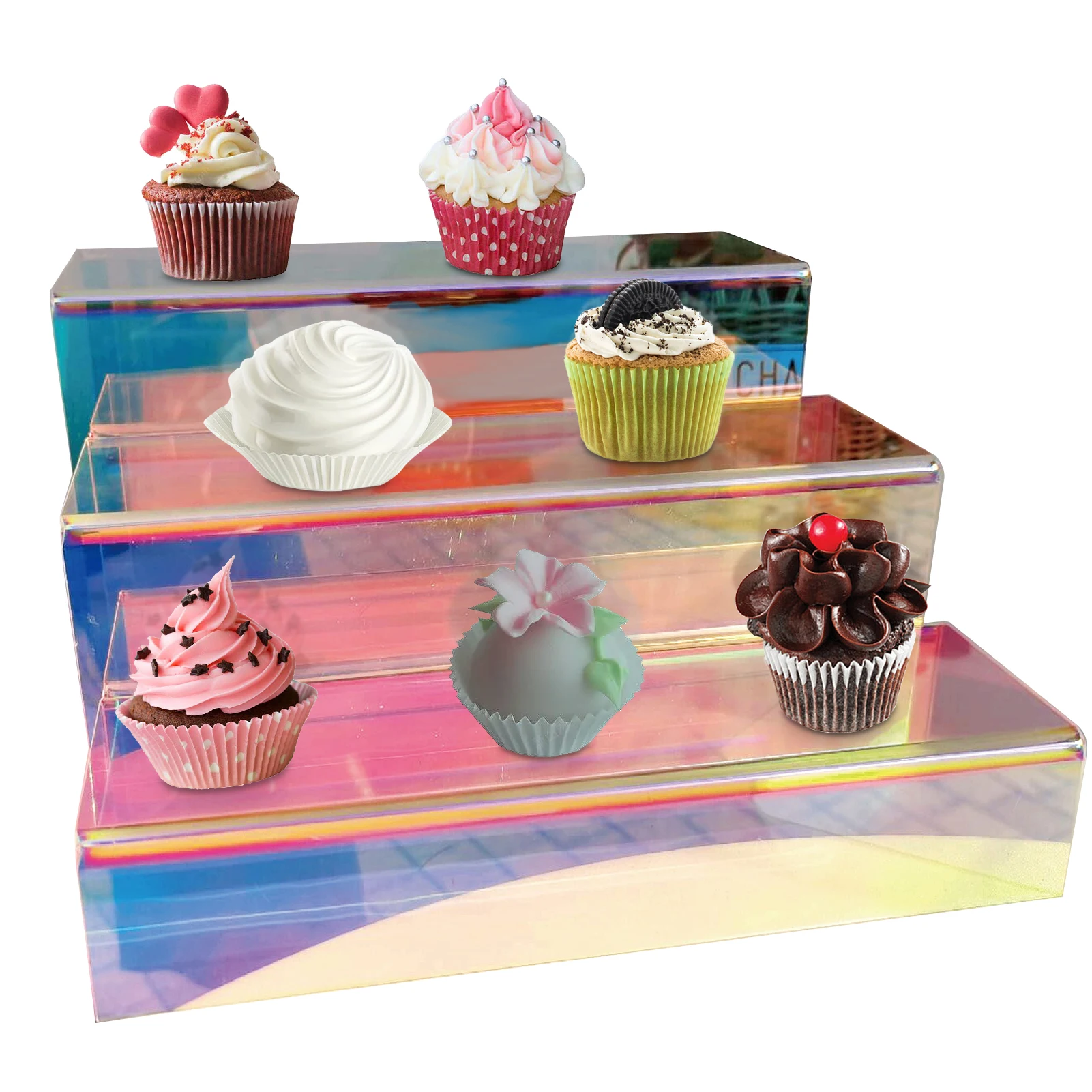 

Iridescent Acrylic Display Riser 3pcs Large Acrylic Display Risers Acrylic Dessert Display Rainbow Shelf For Candy Dessert
