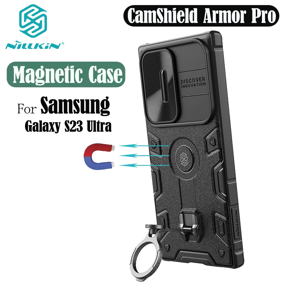 

For MagSafe For Samsung Galaxy S23 Ultra Case NILLKIN Armor Pro Slide Camera Ring kickstand Magnetic Cover For Samsung S23Ultra