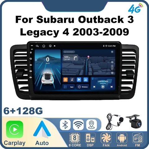 Автомобильный радиоприемник Android 2Din для Subaru Outback 3 Legacy 4 2003-2009, беспроводной Carplay, 4G, 8 ядер, GPS, аудио, 9 дюймов, 2 Din, мультимедийный плеер