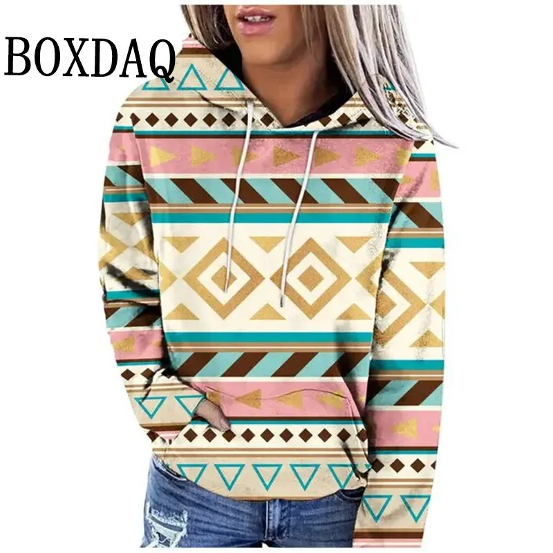 Осенне-зимние толстовки в этническом стиле с 3D принтом женские уличные топы