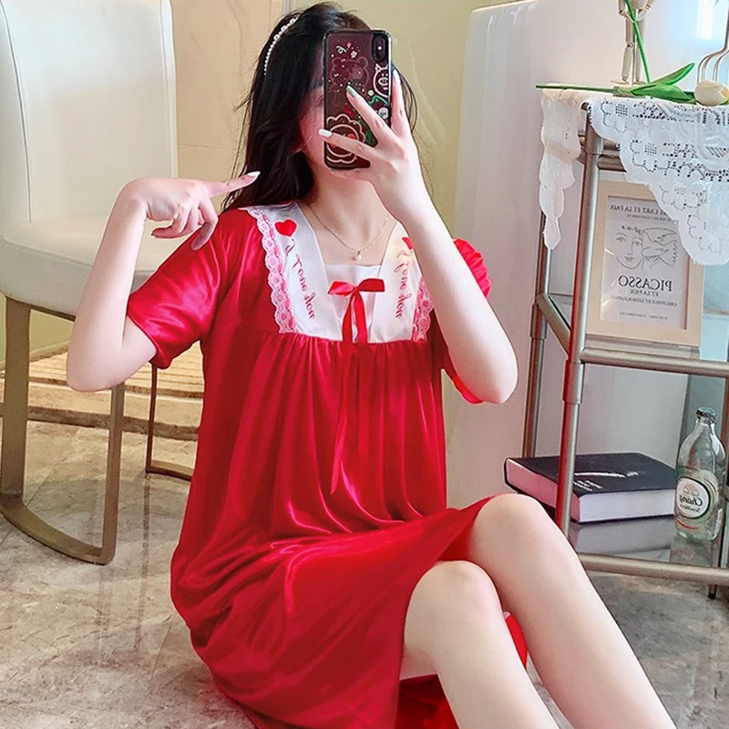 2Pcs/Lot New Summer 40kg To 100kg Ladies Short Sleeve Nightdress Breathable Ice Silk Ladies Homewear Size M L XL XXL 3XL 4XL