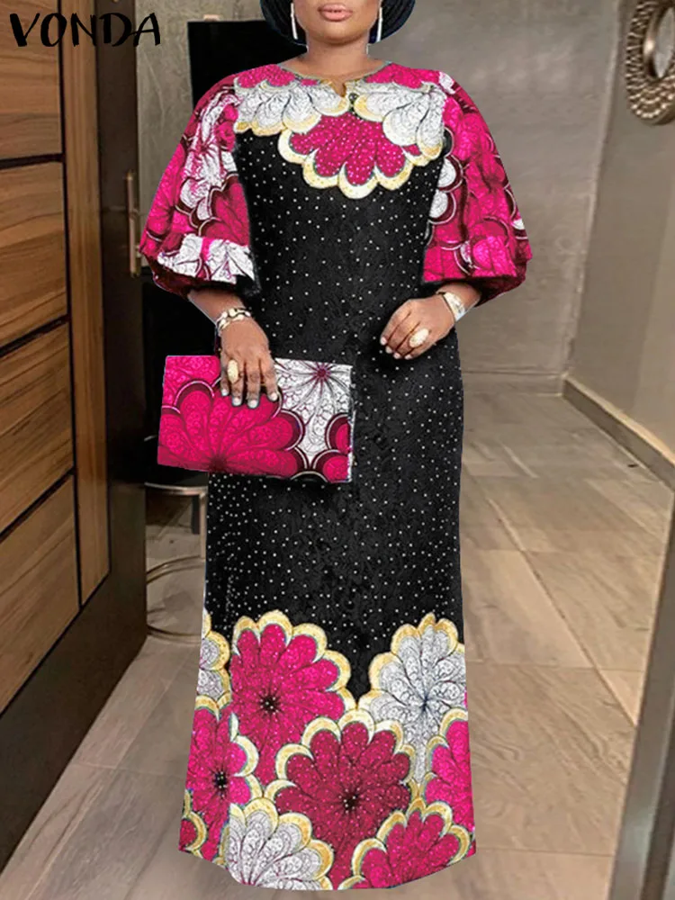 

VONDA Summer Bohemian Dress 2023 Women Evening Maxi Dresses Vintage Half Sleeve Floral Printed Casual Sundress Femme Beach Robe