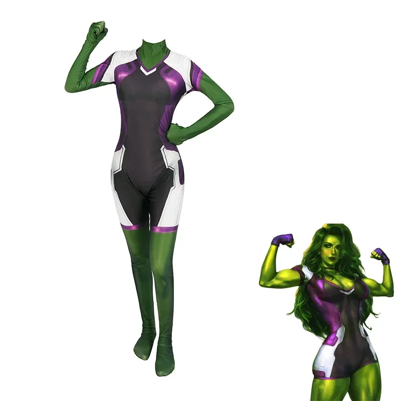Женский костюм для косплея She Hulk Супергерой Дженнифер Сьюзан спандекс