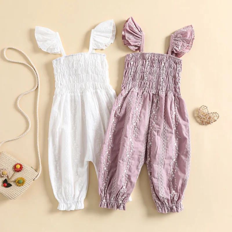 

Summer New Born Baby Girl Romper Clothes Embroidery Flying Sleeve Ruched Jumpsuit For Neworn Baby Items 0 to 24 Months