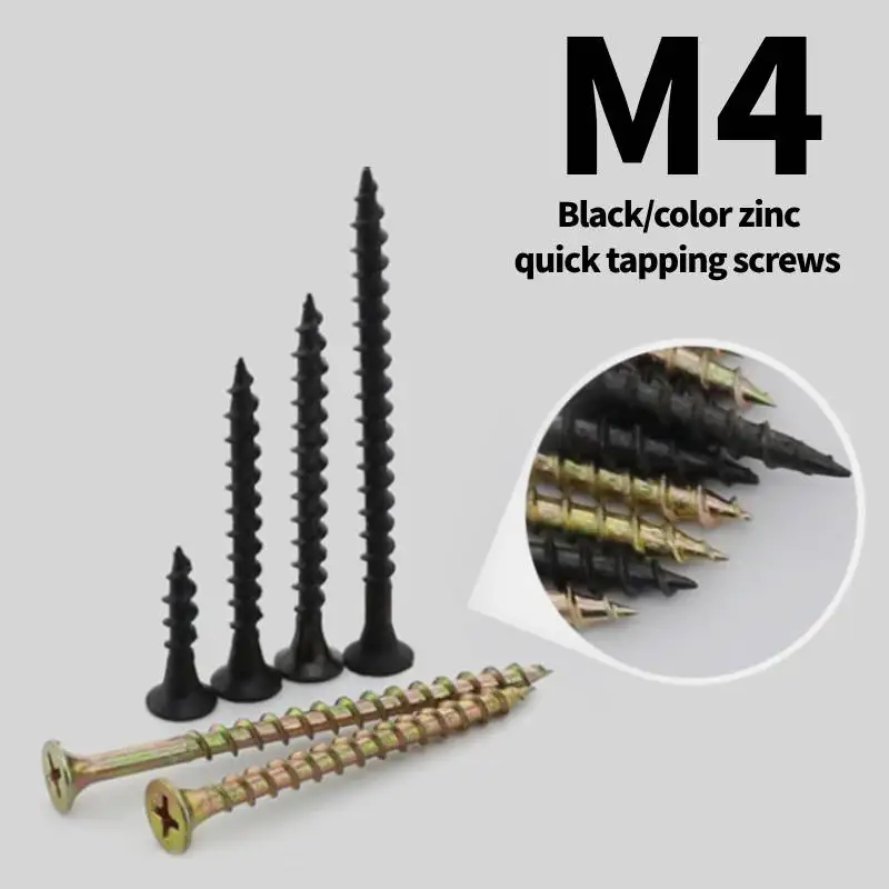 

50/30/20PCS Black/Color Zinc M4 Quick Tapping Screws Cross Recessed Countersunk Flat Head Self-tapping Screw Wood Screw 15-70mm