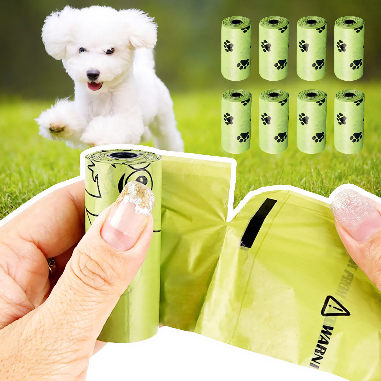 

8 Rolls Of Garbage Bags Compostable Trash Bags Cute Paw Patterns Thickened Leak-Proof Small Garbage Bags For Poop Pickup