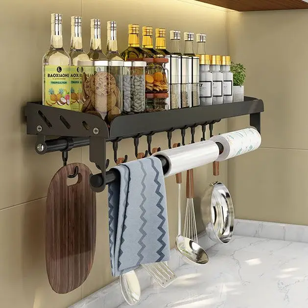 

Perforation-free kitchen shelving shelving wall-mounted multifunctional seasoning storage cling film rack sundries rack