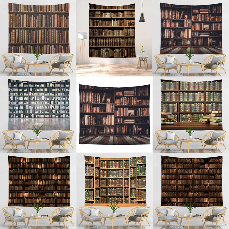 

Library Bookshelf Bookstore Wall Hanging Leisure Bedroom Wall Blanket Decor Styles Psychedelic Abstract Carpet Cloth Tapestries
