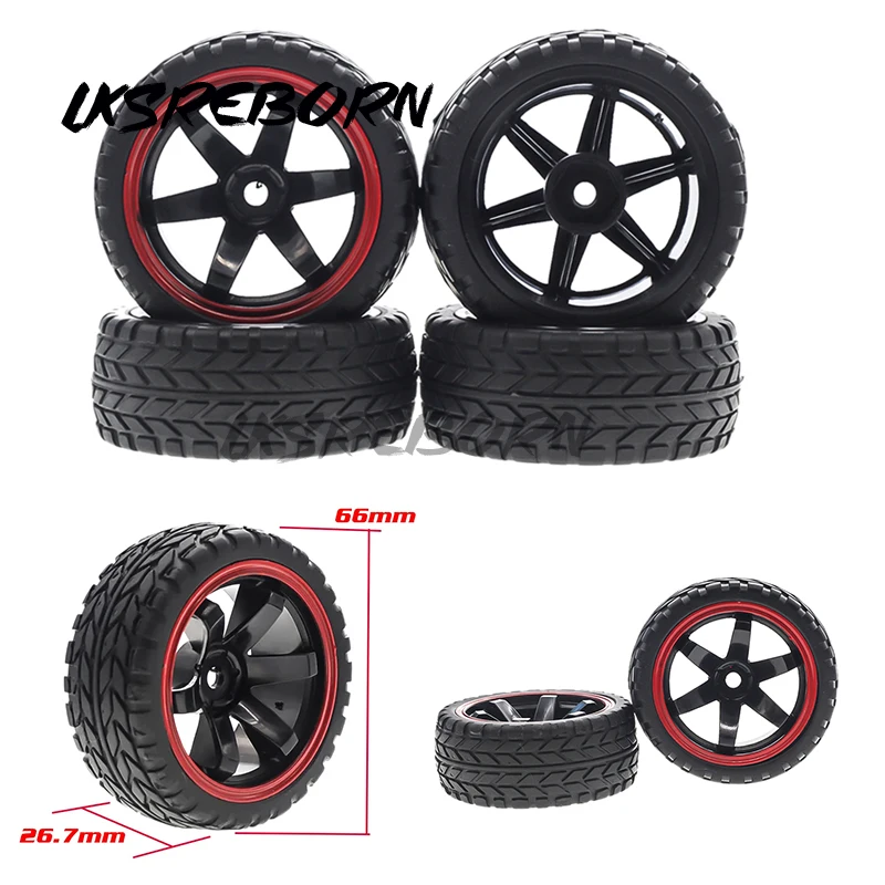 

1 Set / 4 Pcs 26mm Rubber RC Tyres & Wheel Rims Hex 12mm For 1/10th HSP HPI Sprint 2 Drift RS4 On Road Cars