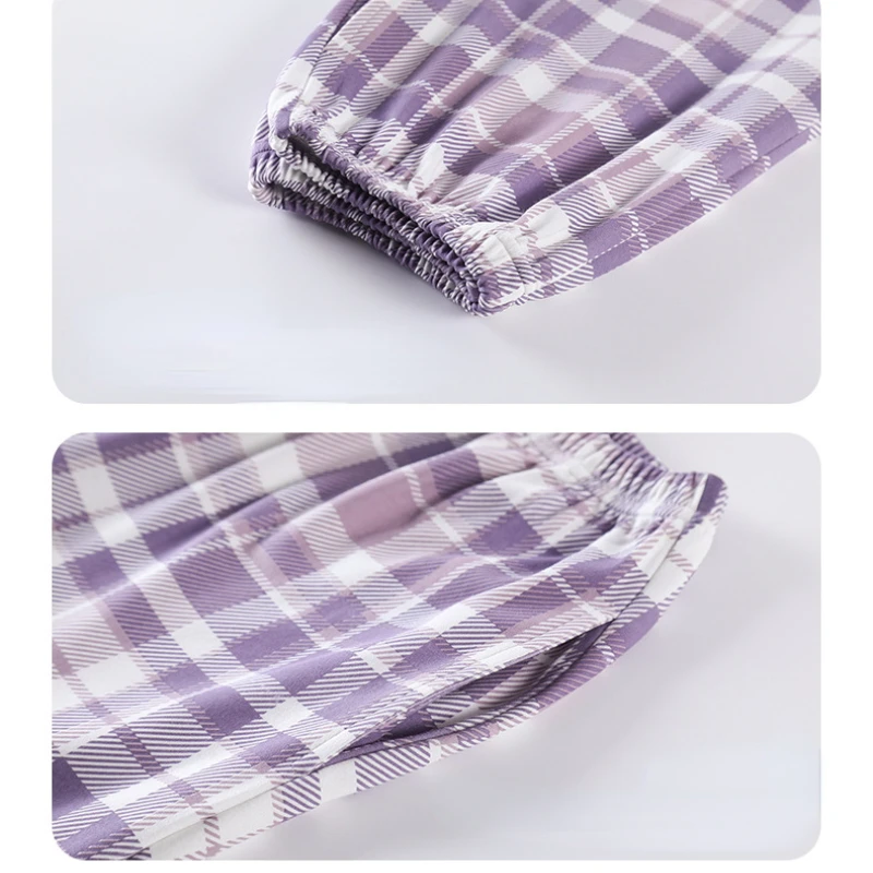 Pajamas Couple Summer Pure Cotton Thin Shortsleeved Trousers Simple and Casual Home Suit with Round Neck Comfortable Leisurewear