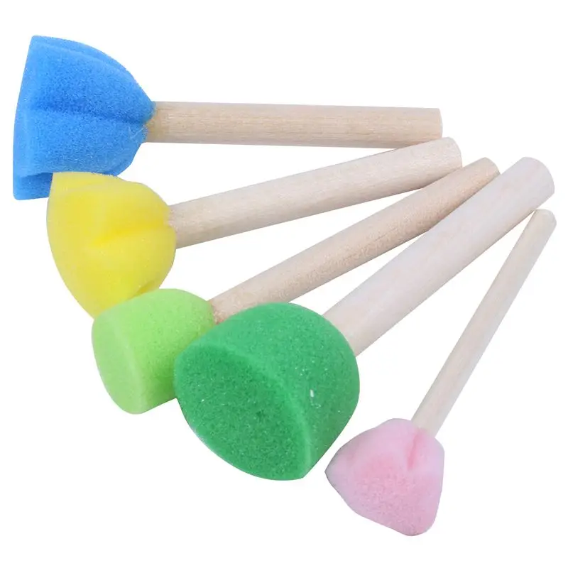 

5Pcs/Set Sponge Paint Brushes Toys Wooden Handle Seal Sponge Brushes Kids Children Drawing Painting Graffiti Brush School Supply