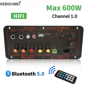 Bluetooth Audio Amplifier Board 600W 300W Subwoofer Dual Microphone AMP Module for 8 ohms Speaker 12/24V 110/220V