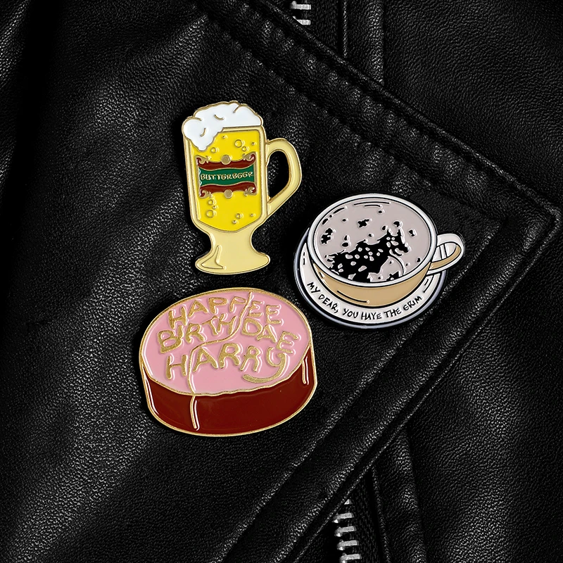 Butterbeer Enamel Pin Custom Birthday Cake Coffee Brooches Shirt Lapel Bag Magic World Badge Book Movie Jewelry Gift for Fans images - 6