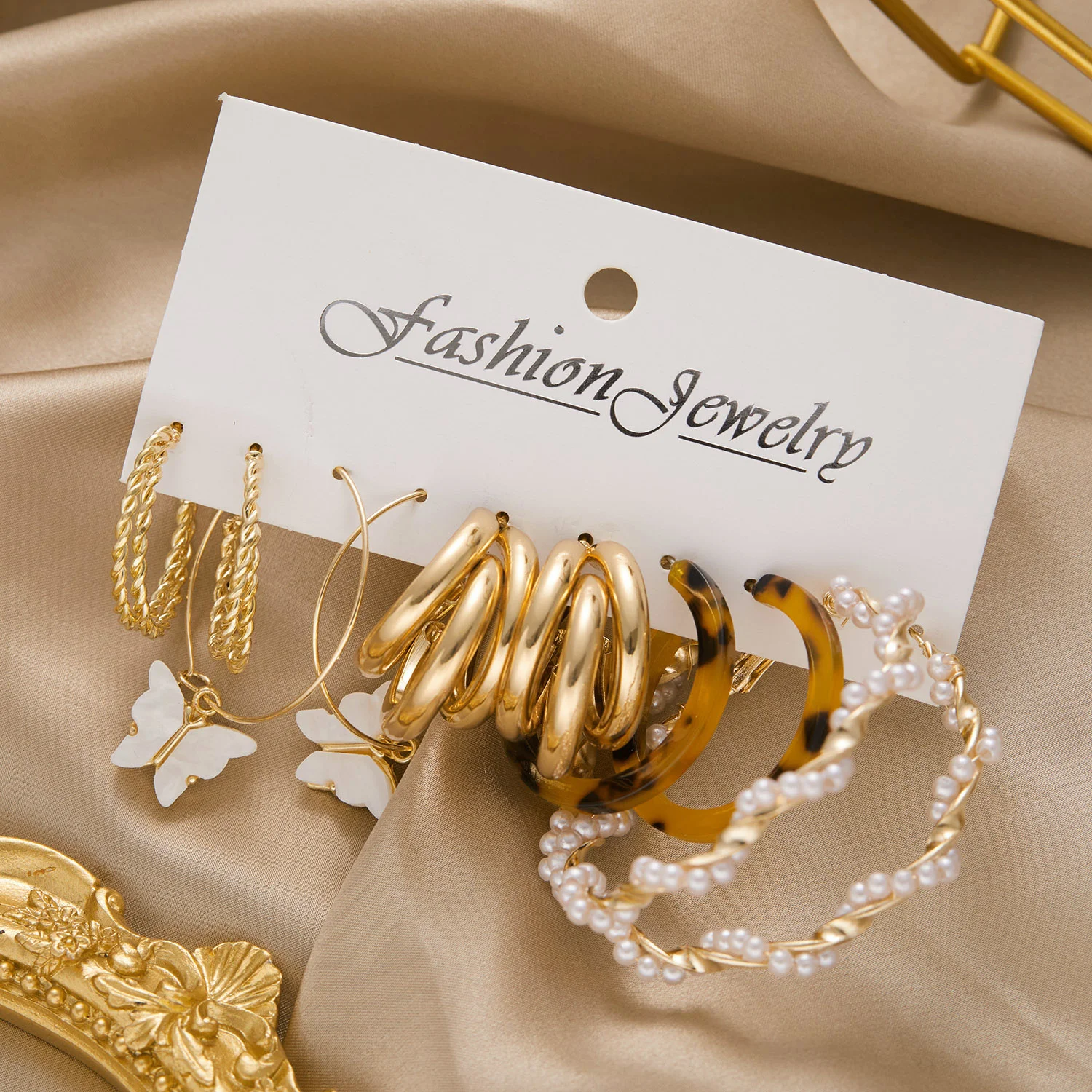 Набор женских серег-бабочек металлические украшения жемчуг геометрия Круглый