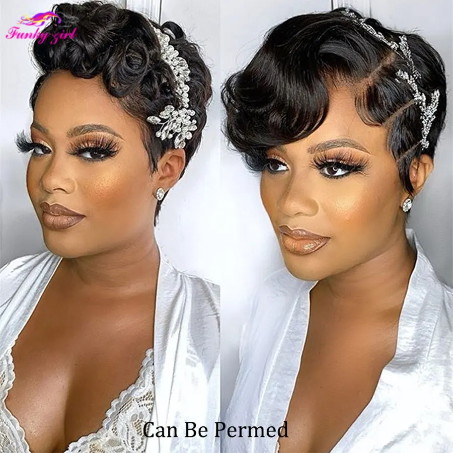 Pixie Cut Wig Transparent Lace Human Hair Wigs For Women Straight Short Bob Wig 13x5x1 T Lace Wig Pre-pluck Brazilian Remy  Hair