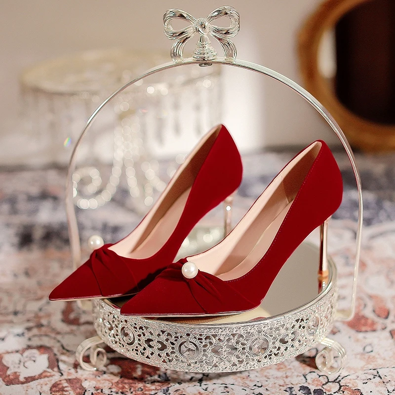 

Bridal shoes The new 2022 thin heel Xiuhe wedding dress two wear red high heels