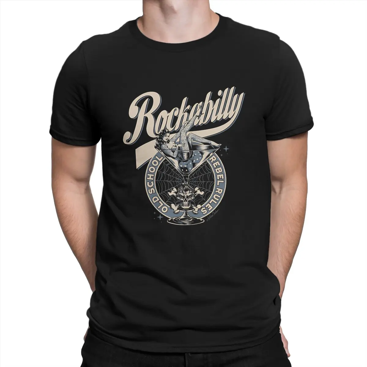 

Мужская футболка Rockabilly Rebel Rules, футболка с круглым вырезом в стиле рок-н-ролл, забавная футболка из ткани, идея для подарка высшего качества