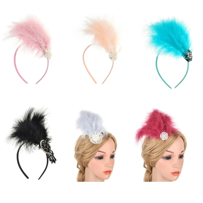 

Vintage Headband Elegant Pearls Feather Headband Fascinator for Wedding Party