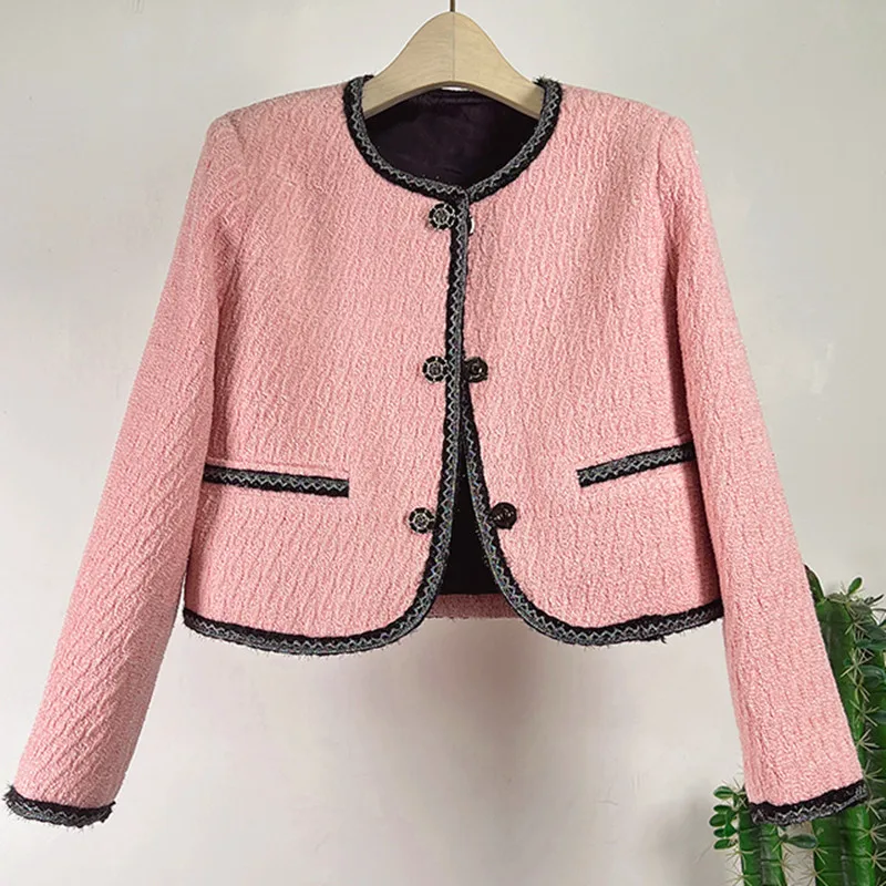 Contrast Color Woolen Coat Women Outwear 2022 Spring Autumn Tweed Jacket Female Overcoat Loose Matching Casual Jacket Short Tops