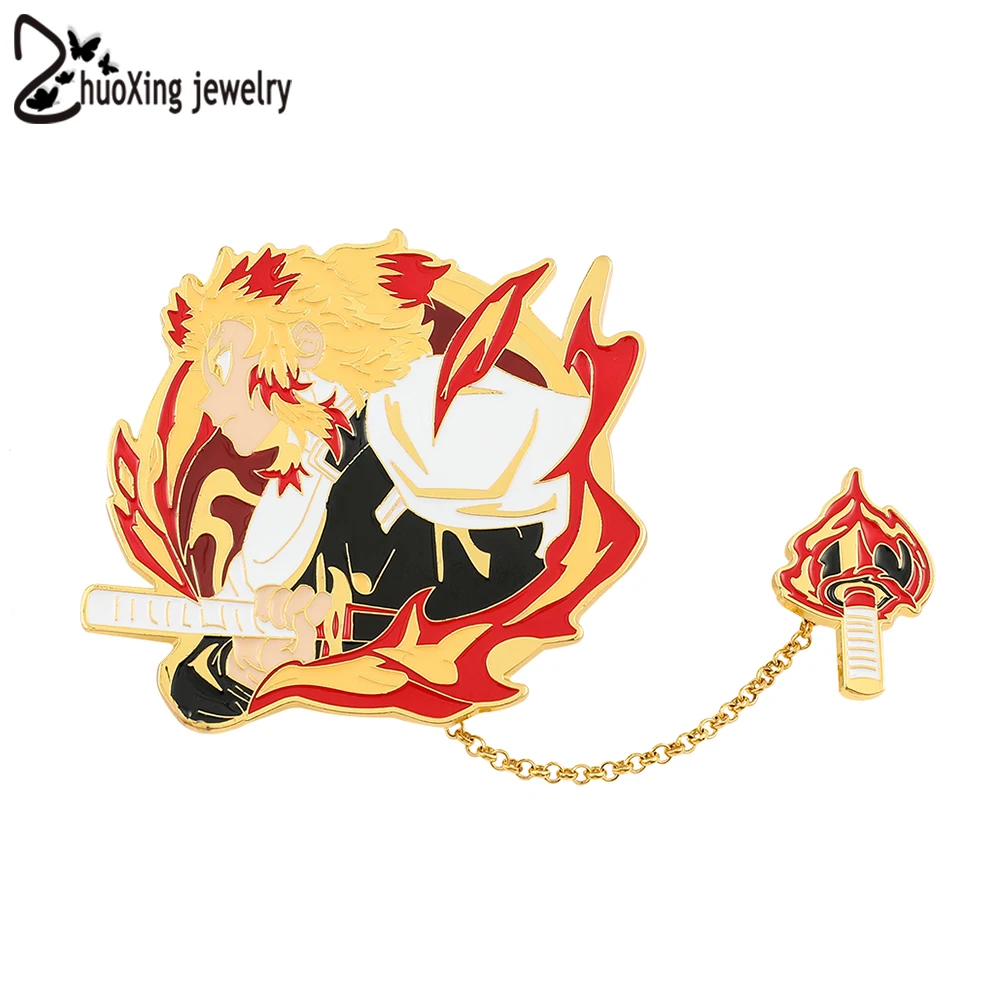 

Anime Kimetsu No Yaiba Lapel Brooch Pin for Men Demon Slayer Rengoku Kyoujurou Figure Hard Enamel Badge Cartoon Jewelry Gift