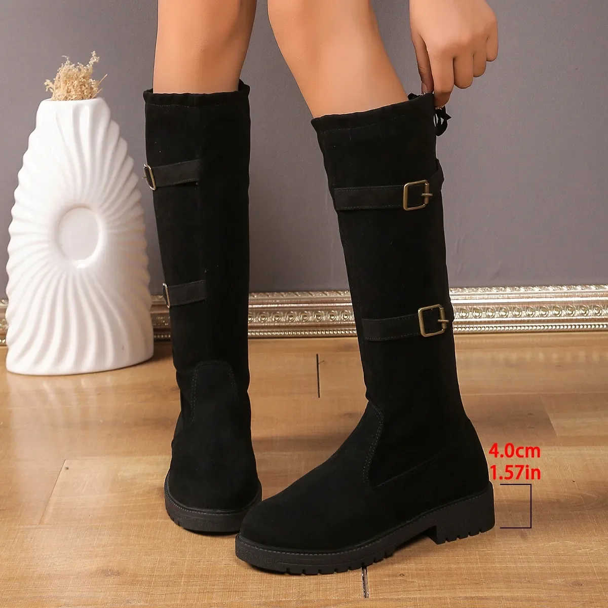 Большой размер новый стиль ботинки для верховой езды без колена на толстом